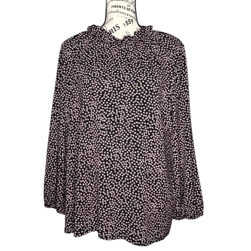Adrianna Papell X-LARGE Moss Crepe Ruffle Neck 3/4 Sleeve Heart Patterned Top
